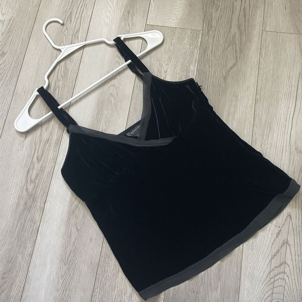 Vintage Velvet Tank Top silk crossover crop womens Black (size 10 petite) dark